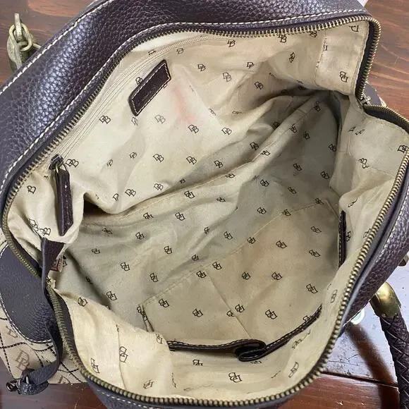 Dooney And Bourke Vintage Leather Brown Leather Signature Canvas Satchel Handbag